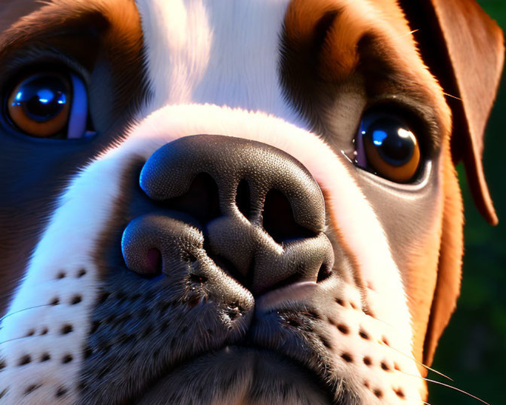 Detailed Close-Up of Brown and White Dog with Expressive Eyes