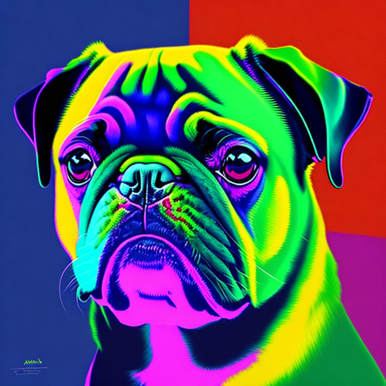 Vibrant Bulldog Portrait with Neon Color Palette