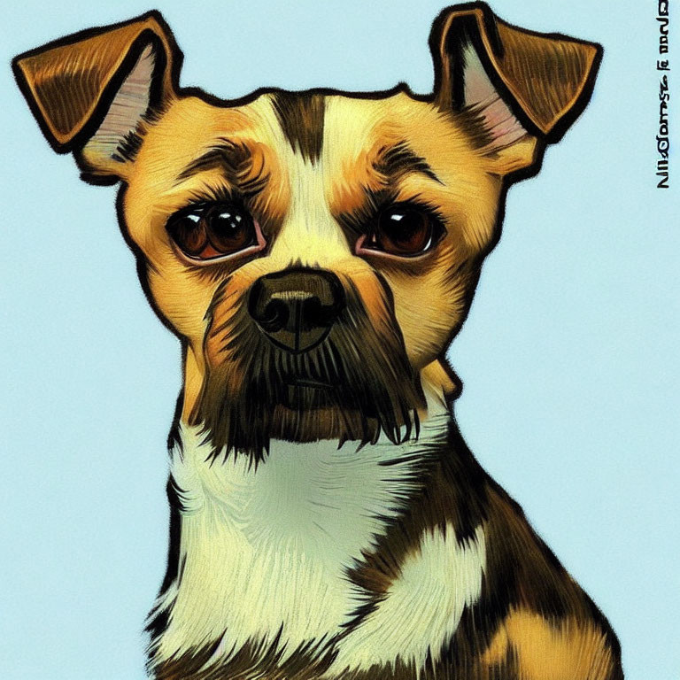 Small Dog Illustration with Big Expressive Eyes and Brown/Black Coat