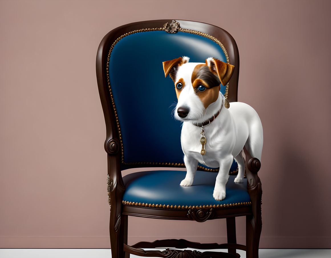 Digital creation of Jack Russell Terrier on ornate armchair