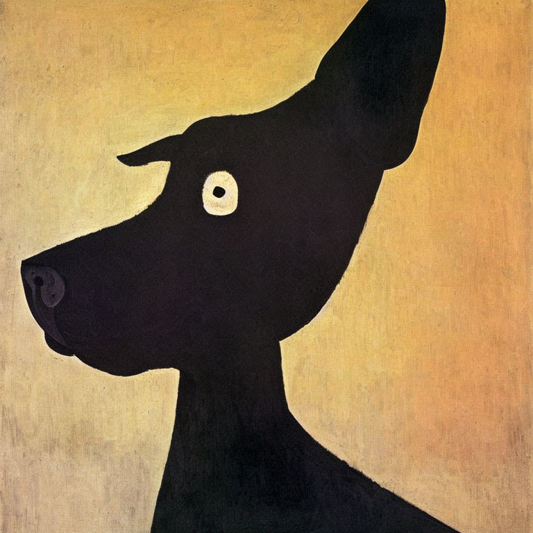 Stylized black dog with white eye on beige background