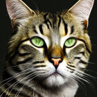 Brown and Black Striped Cat with Green Eyes in Close-up Shot