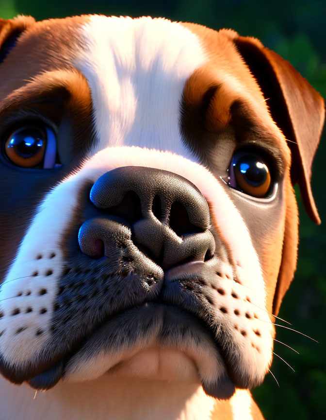 Detailed Close-Up of Brown and White Dog with Expressive Eyes