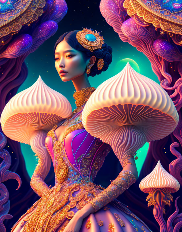 celestial woman with hallucination mushroom : : by