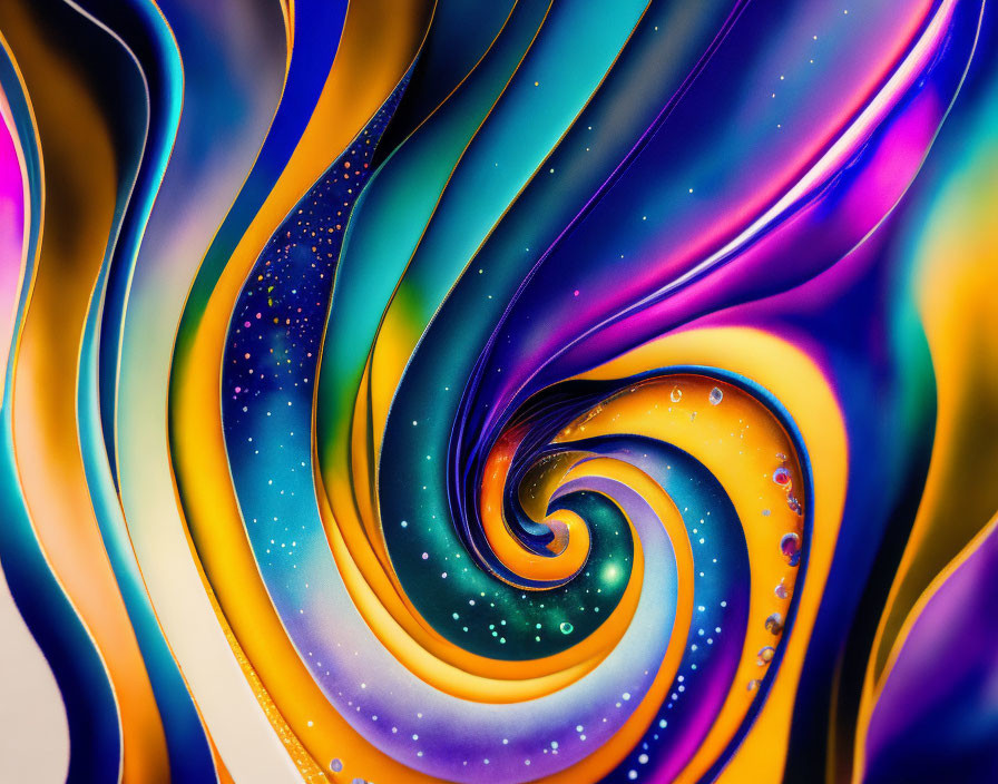 Colorful Swirl with Glossy Finish and Water Droplets for Abstract Fluid Art