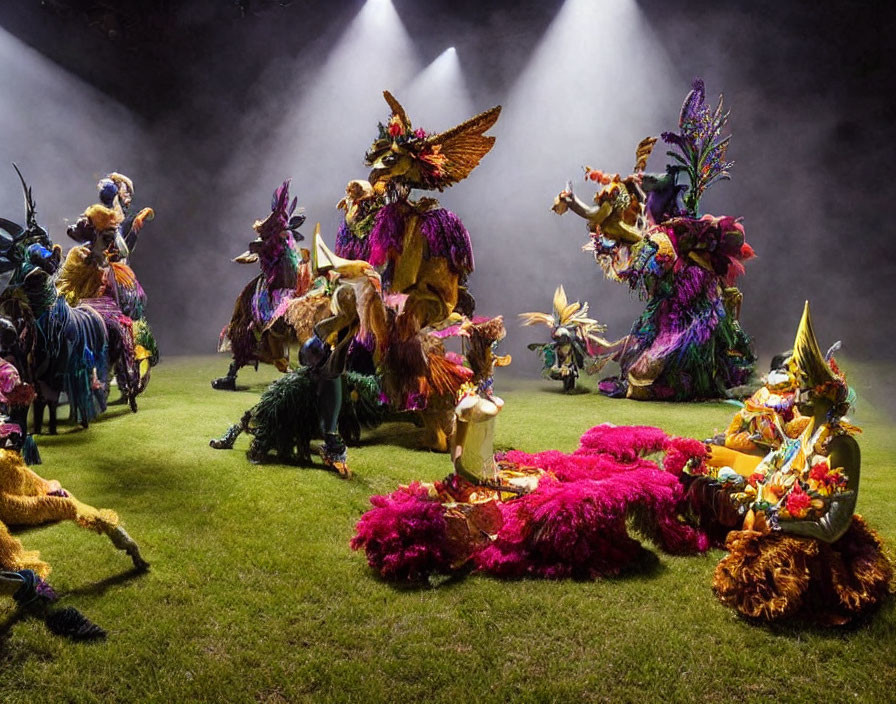 Elaborate, Colorful Costumes and Masks on Stage