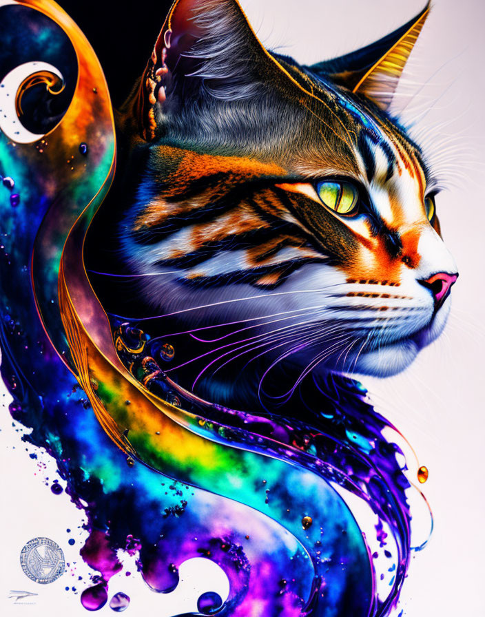 Colorful Abstract Cat Artwork on White Background