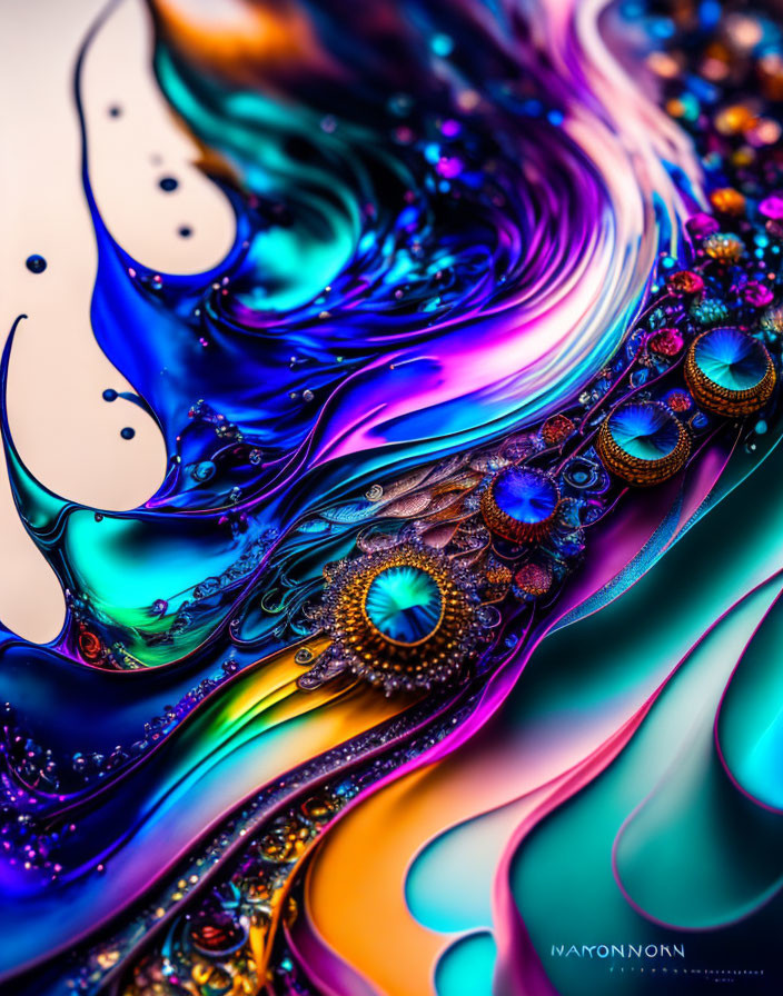 Colorful Macro Shot of Iridescent Swirls and Fractal Patterns