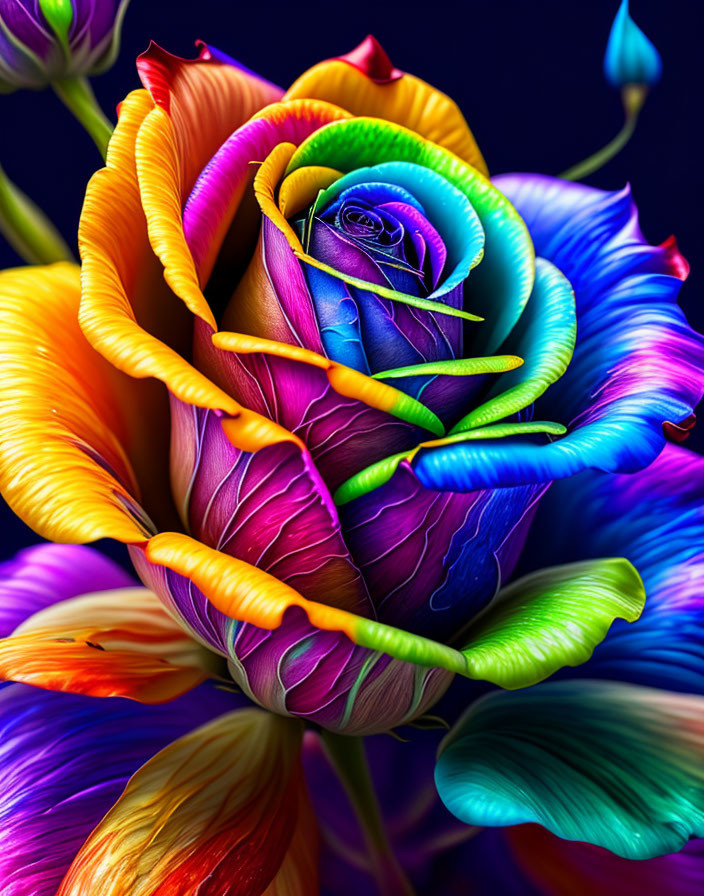 Colorful Spiral Pattern Rose Surrounded by Vibrant Petals