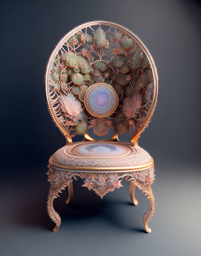 Elaborate Fractal Design Artistic Chair with Warm Tones