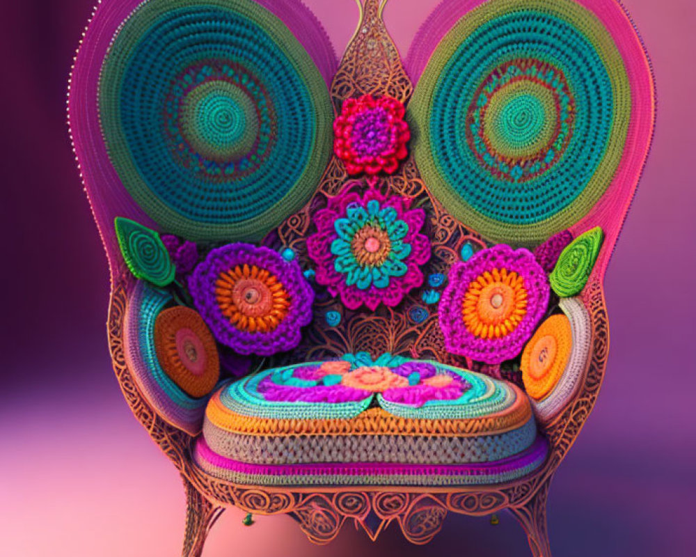 Colorful Butterfly Wing High-Back Chair with Floral Motifs