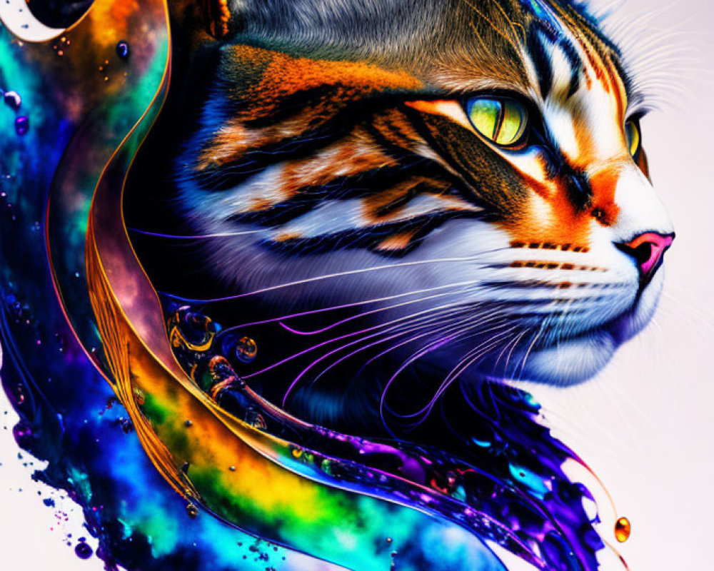 Colorful Abstract Cat Artwork on White Background