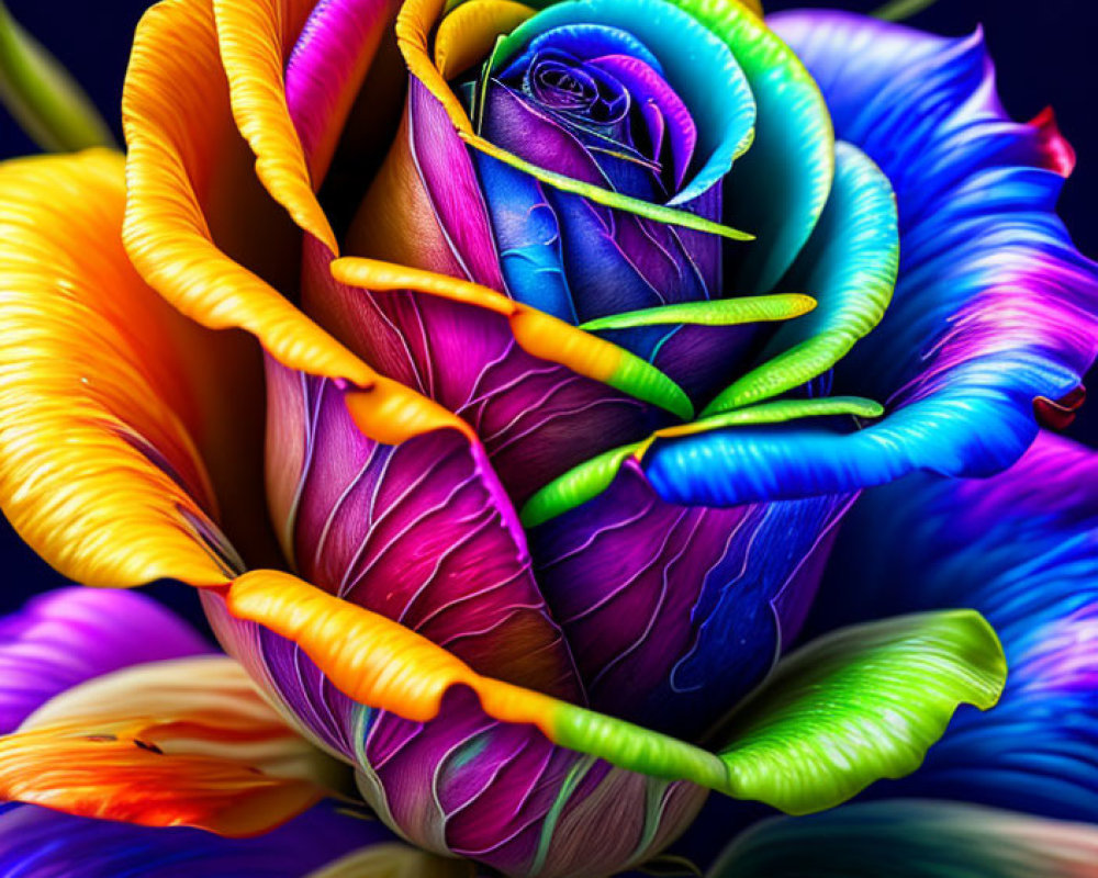 Colorful Spiral Pattern Rose Surrounded by Vibrant Petals