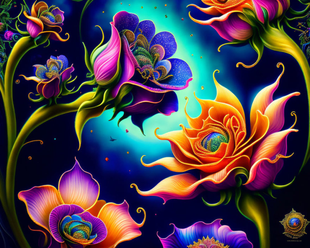 Colorful Psychedelic Flower Illustration with Cosmic Background