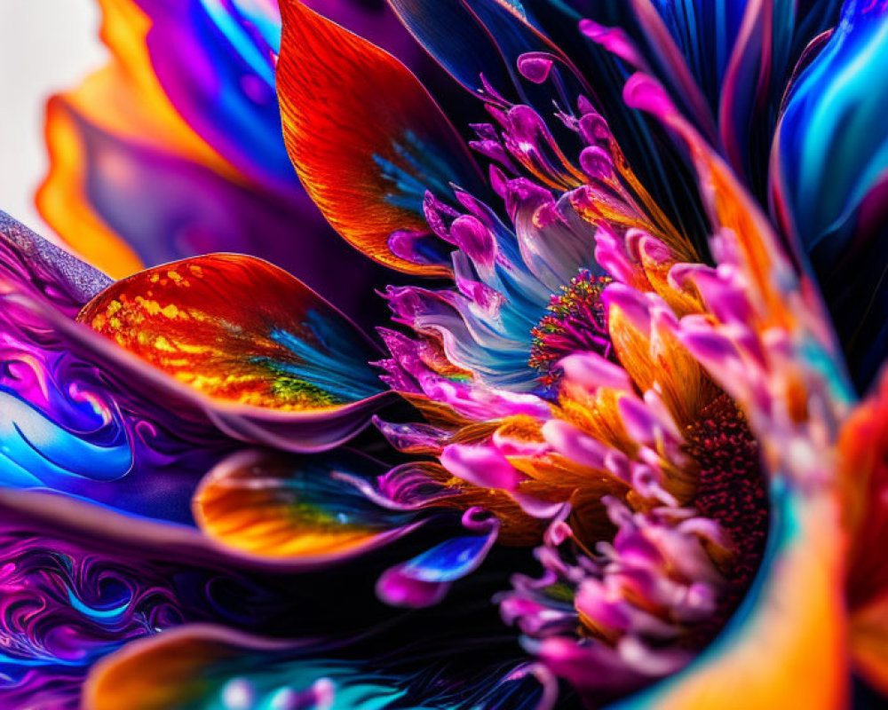 Colorful Abstract Artwork with Swirling Patterns in Blue, Orange, and Purple