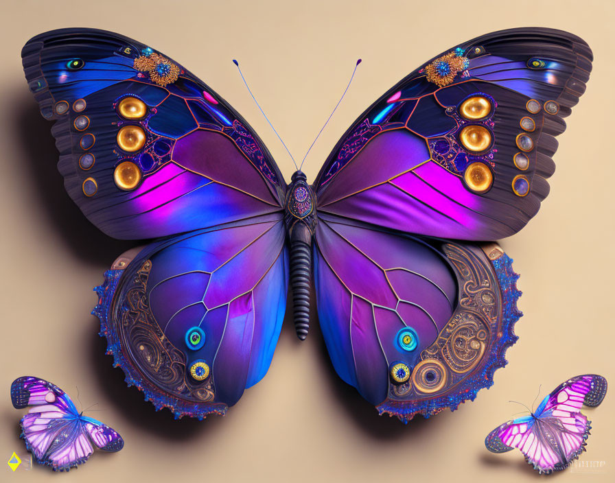 Colorful Mechanical Butterfly Art Against Beige Background