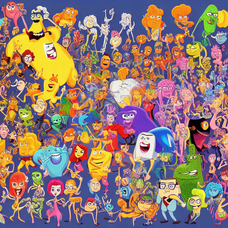 Diverse Cartoon Characters in Colorful Scene