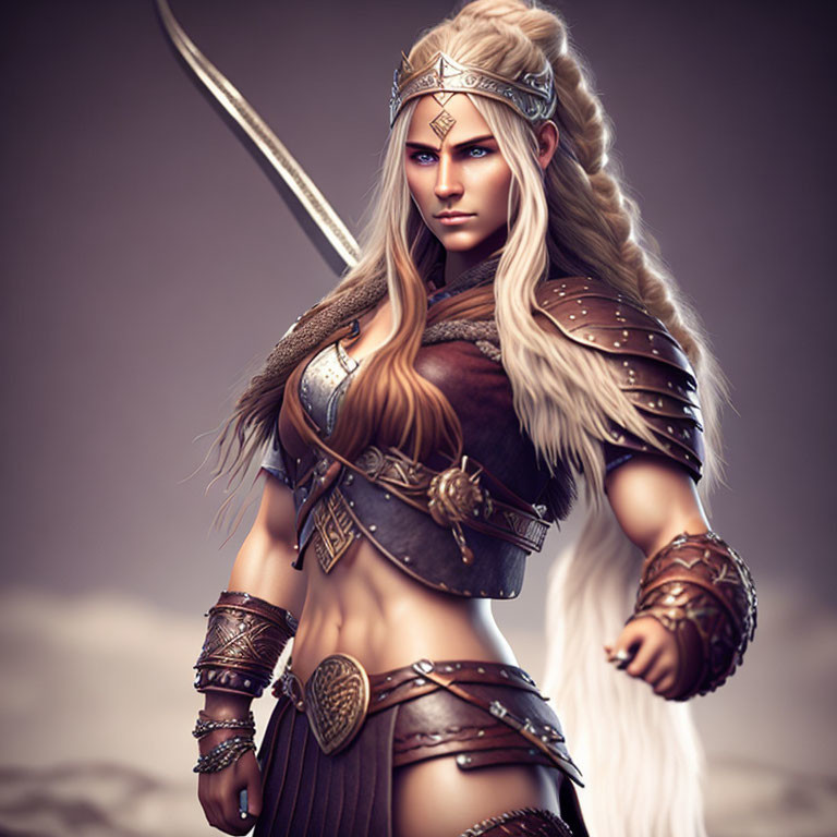 Digital artwork: Female warrior in fantasy armor with long white hair