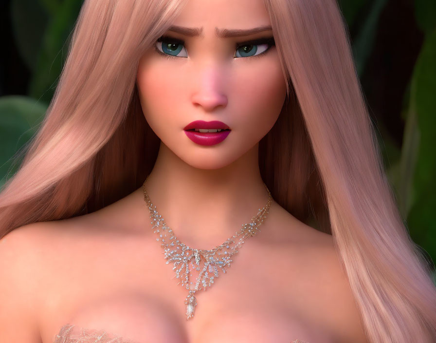 Blonde female character in pink dress with green eyes