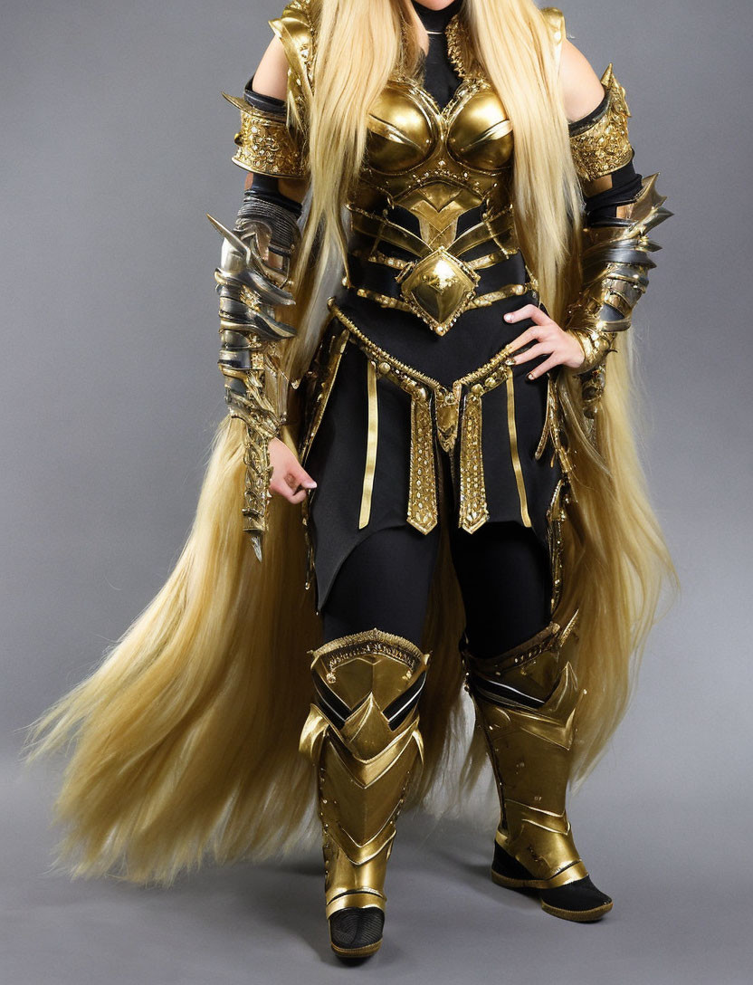 Elaborate Golden Armored Costume with Blonde Hair