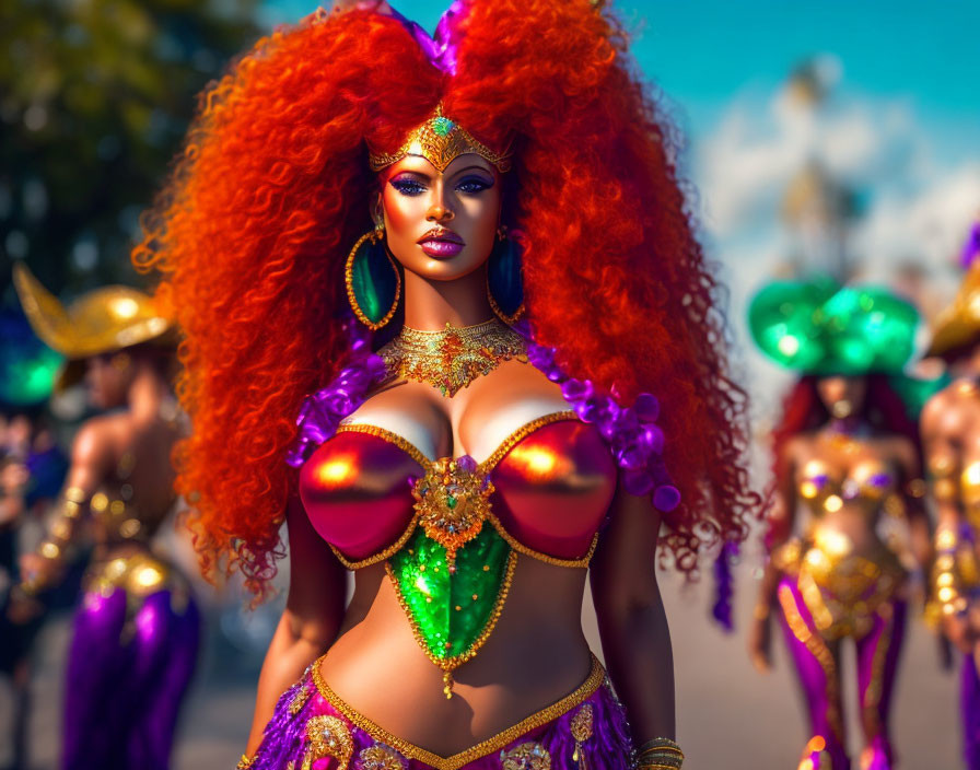 Colorful Woman with Orange Hair at Festival in Elaborate Costume