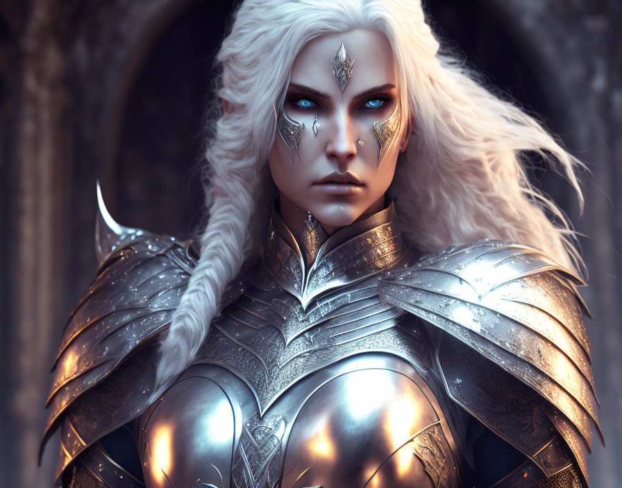 Platinum Blonde Female Warrior in Silver Armor