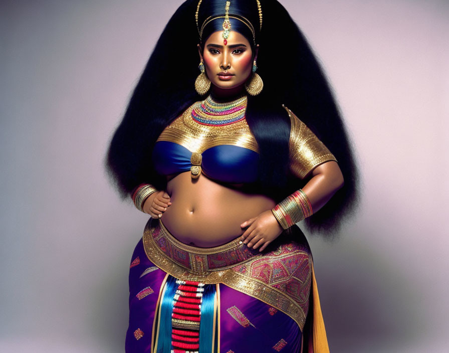 Traditional Indian Attire and Jewelry on Full-Figured Woman