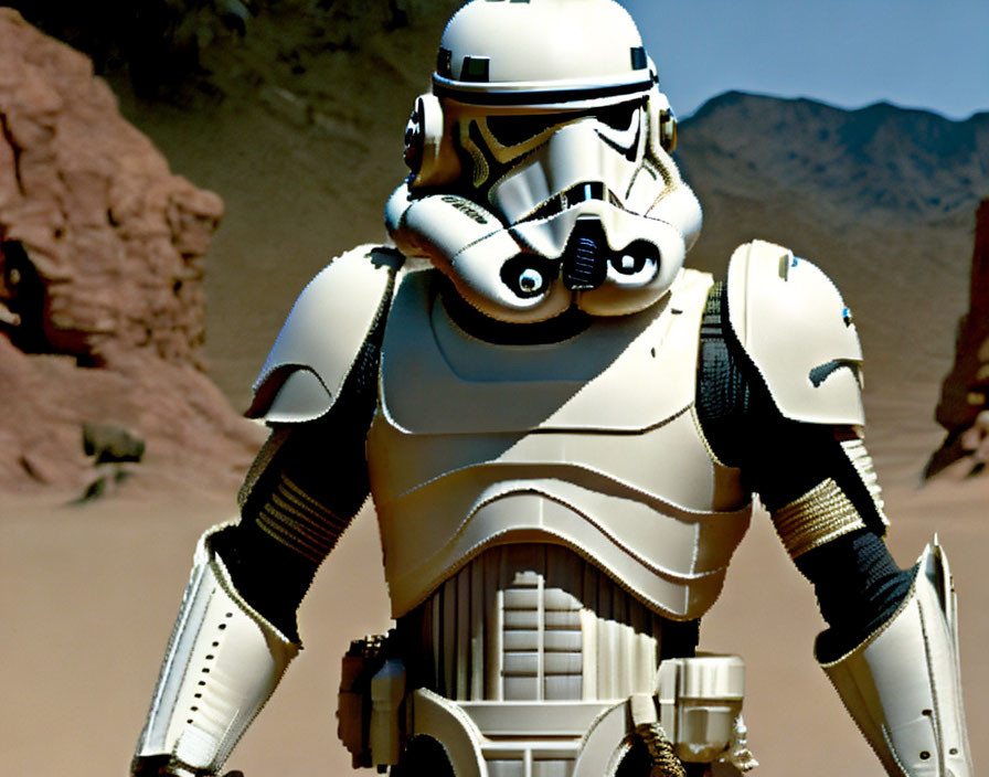 Iconic Stormtrooper in White Armor in Desert Setting