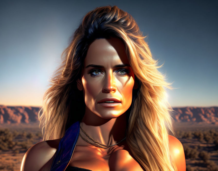 Blond-Haired Woman Portrait in Desert Dusk