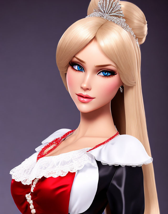 Blonde Female Character in Red and White Dress with Tiara