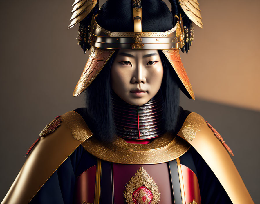 Traditional Japanese Samurai Armor with Elaborate Gold Accents