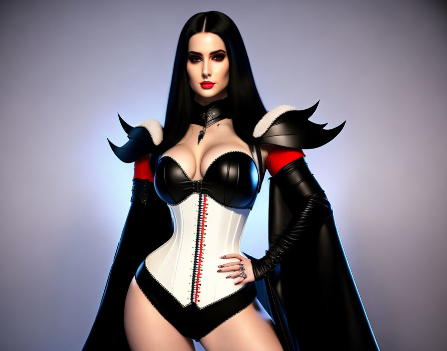 Dark fantasy digital artwork of a pale woman in corset, gloves, and choker