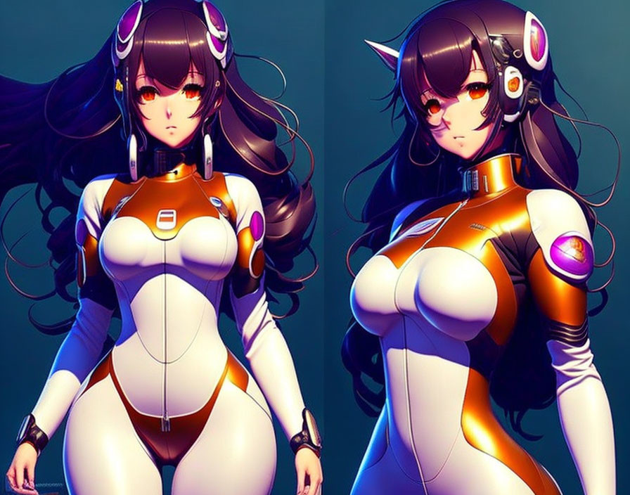 Illustration of woman with black hair in futuristic outfit