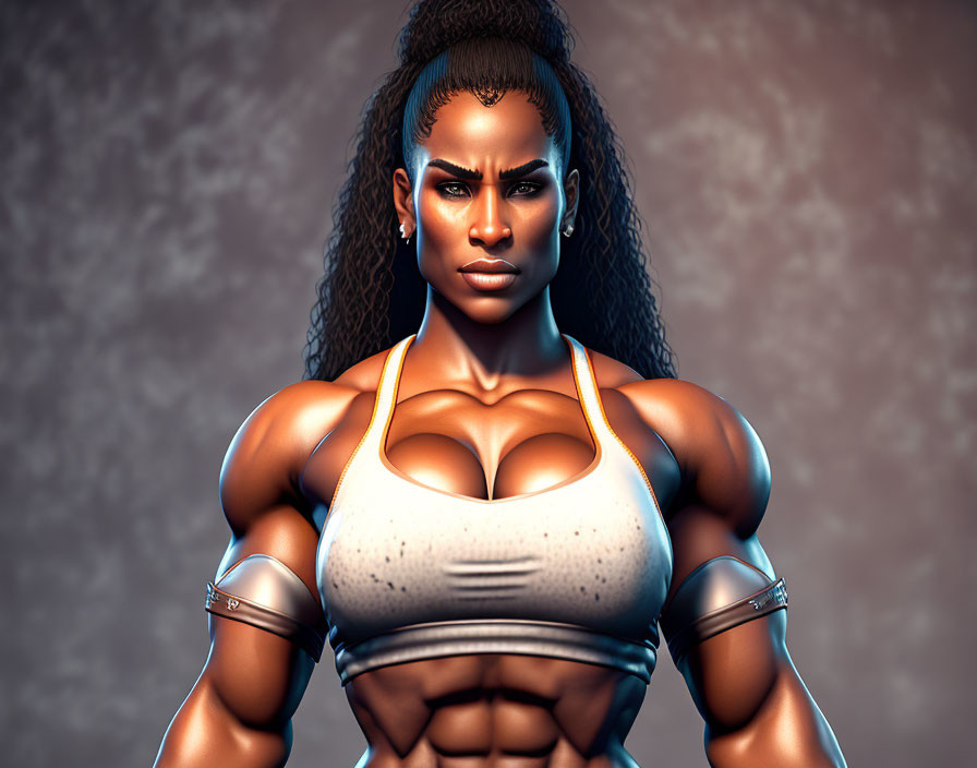 Muscular woman 3D rendering in tank top with braided hair