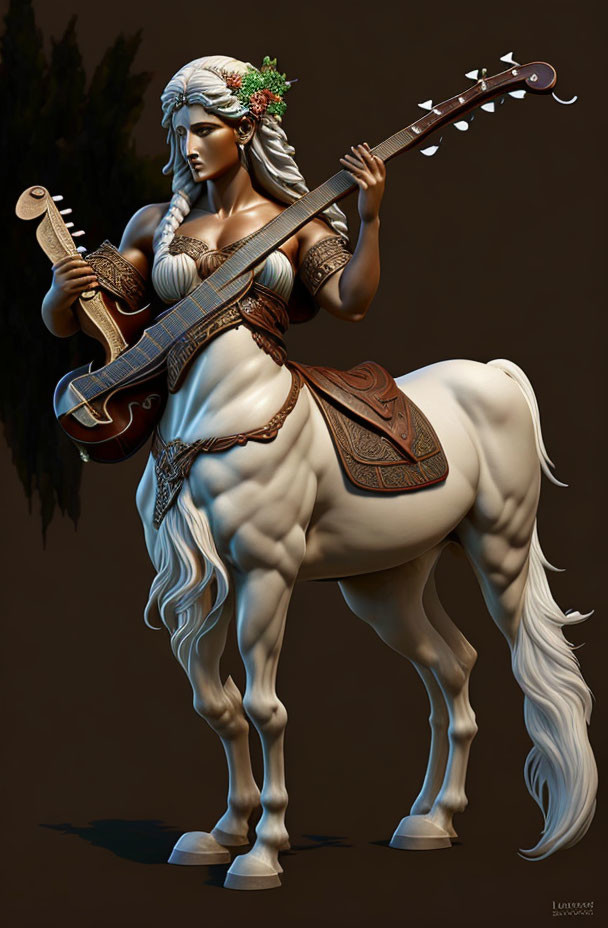 Centaur Playing Stringed Instrument with Leafy Crown and Bridle