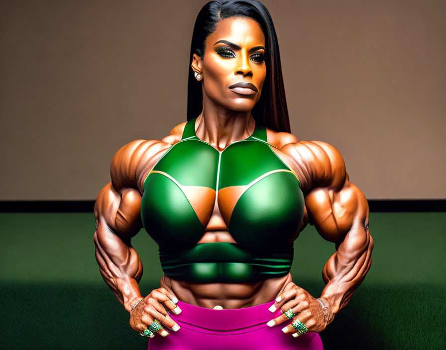 female muscular green 3