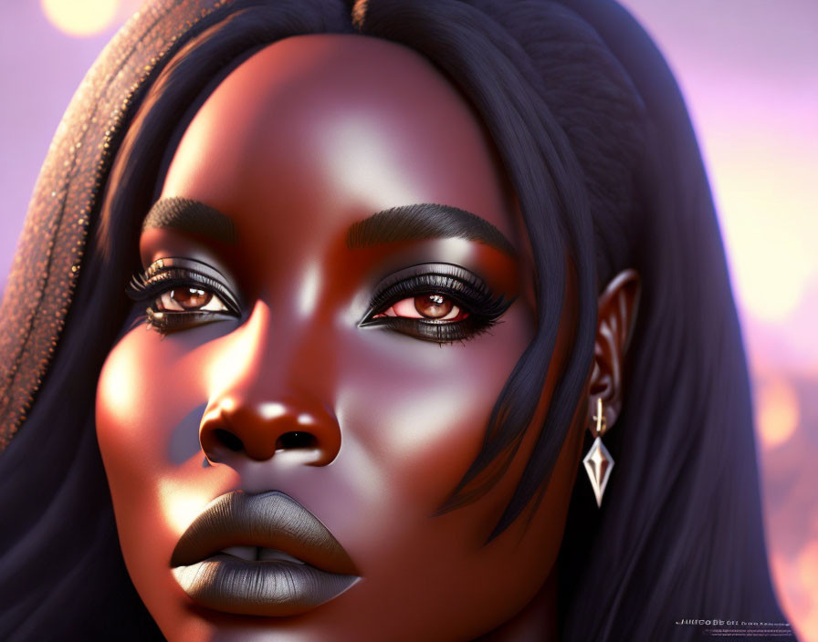 Detailed digital portrait of woman with striking makeup and glowing skin