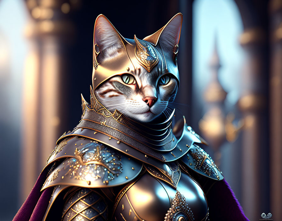 Digital art: Cat in medieval knight's armor