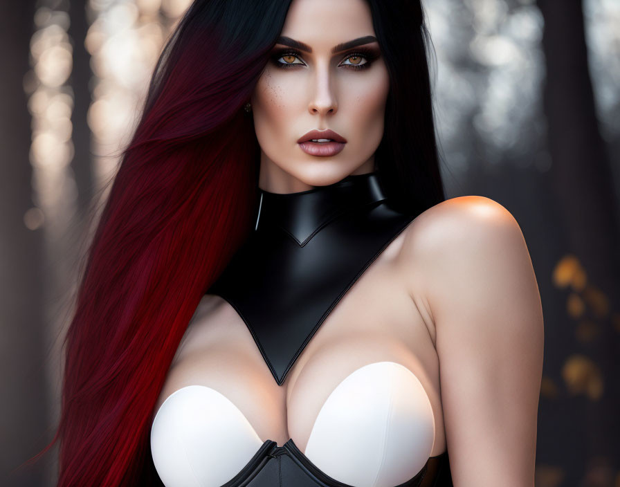 Striking Makeup and Ombre Hair in Black Latex Top