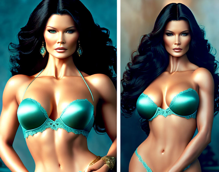 Composite Image of Woman in Teal Bikini with Dark Hair