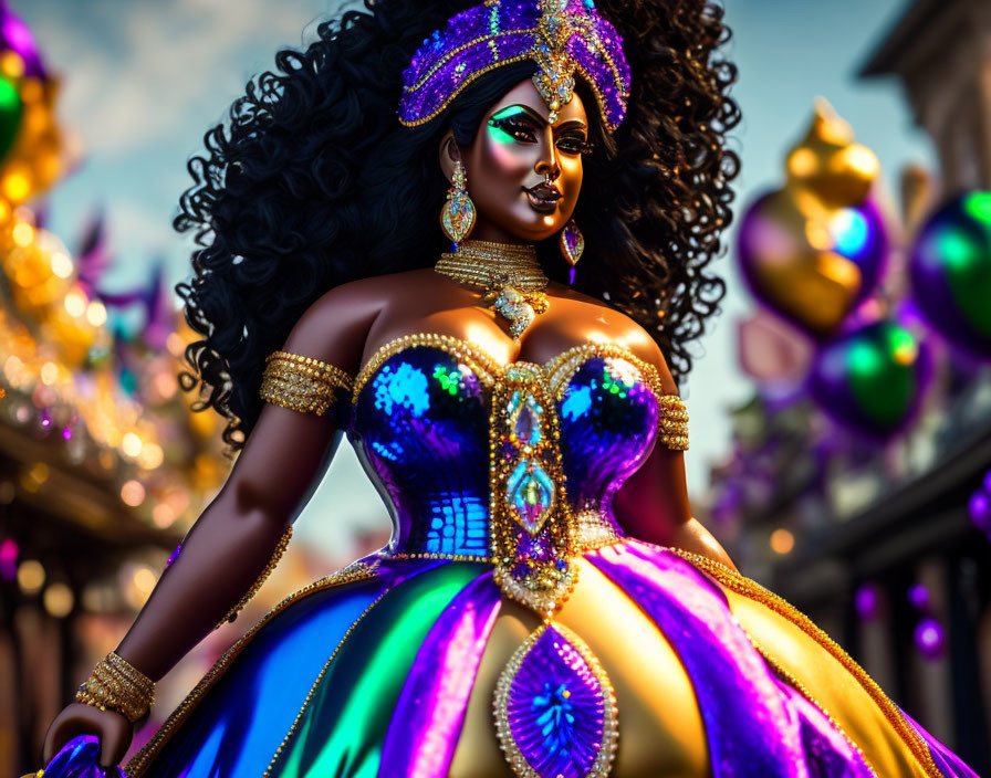 Vibrant Mardi Gras Float with Ornate Costume & Beadwork