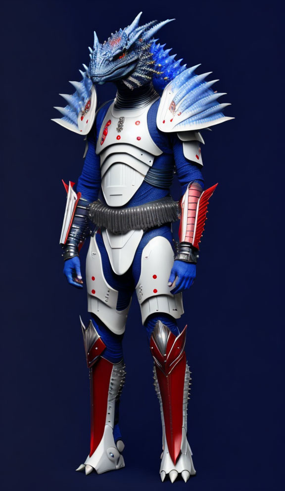 Elaborate Blue and White Armor with Dragon-Like Helmet