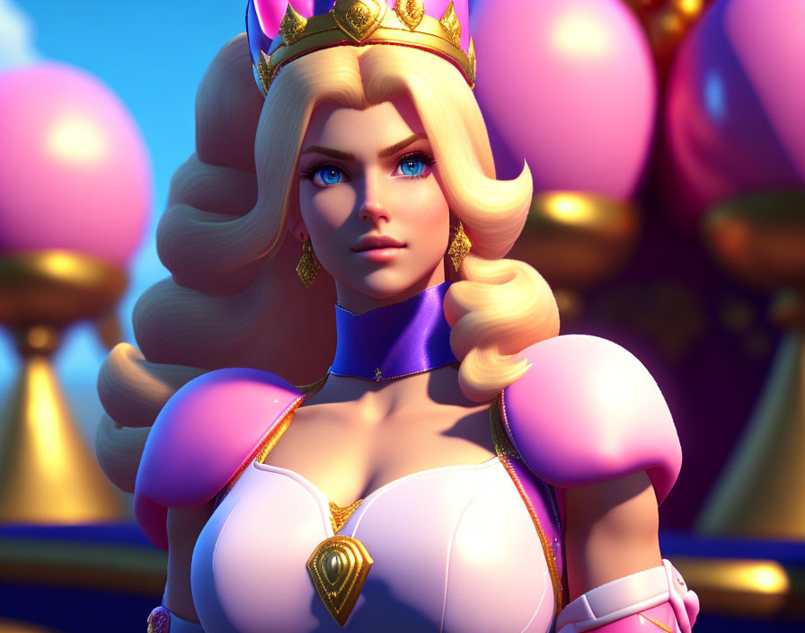 Blonde Princess Character in Pink Dress with Crown