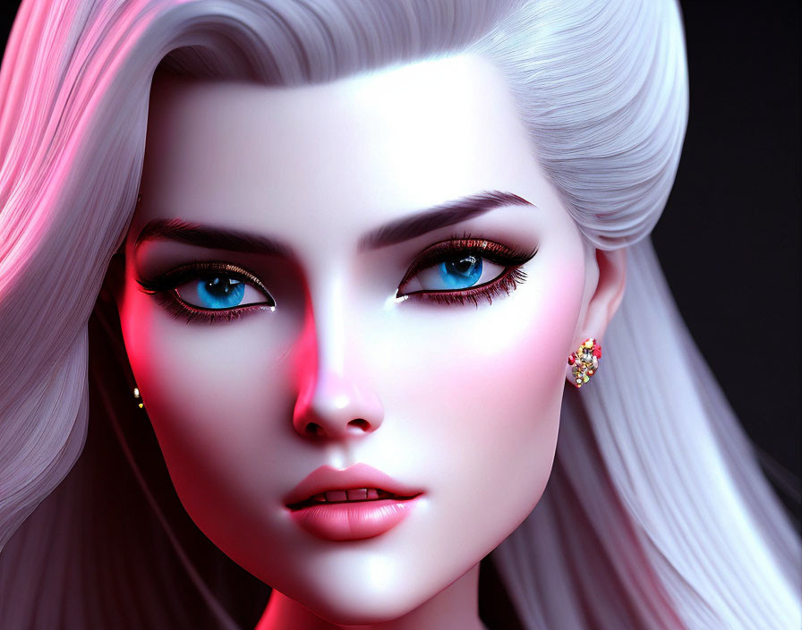 Digital portrait of female with blue eyes and blonde hair in vibrant, surreal style