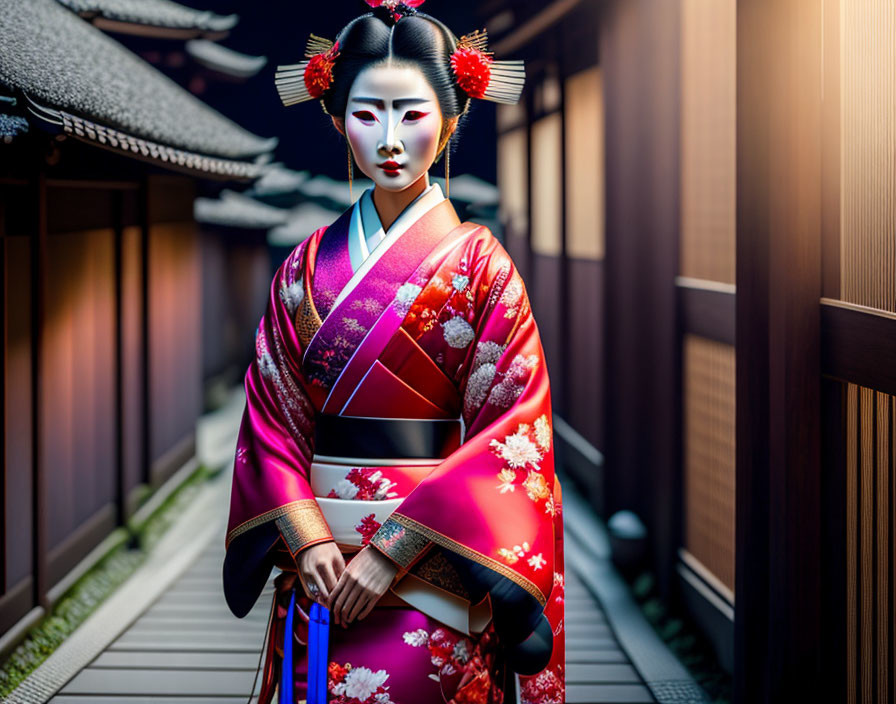 Elaborate Geisha Makeup in Traditional Japanese Setting