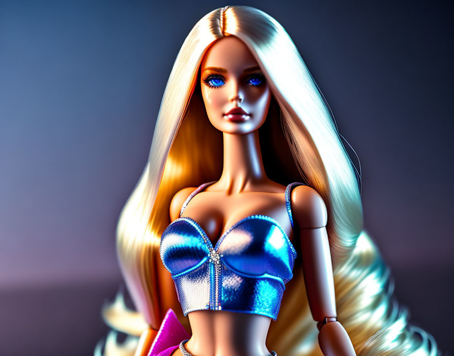 Blonde Barbie Doll with Blue Eyes and Sparkling Blue Top