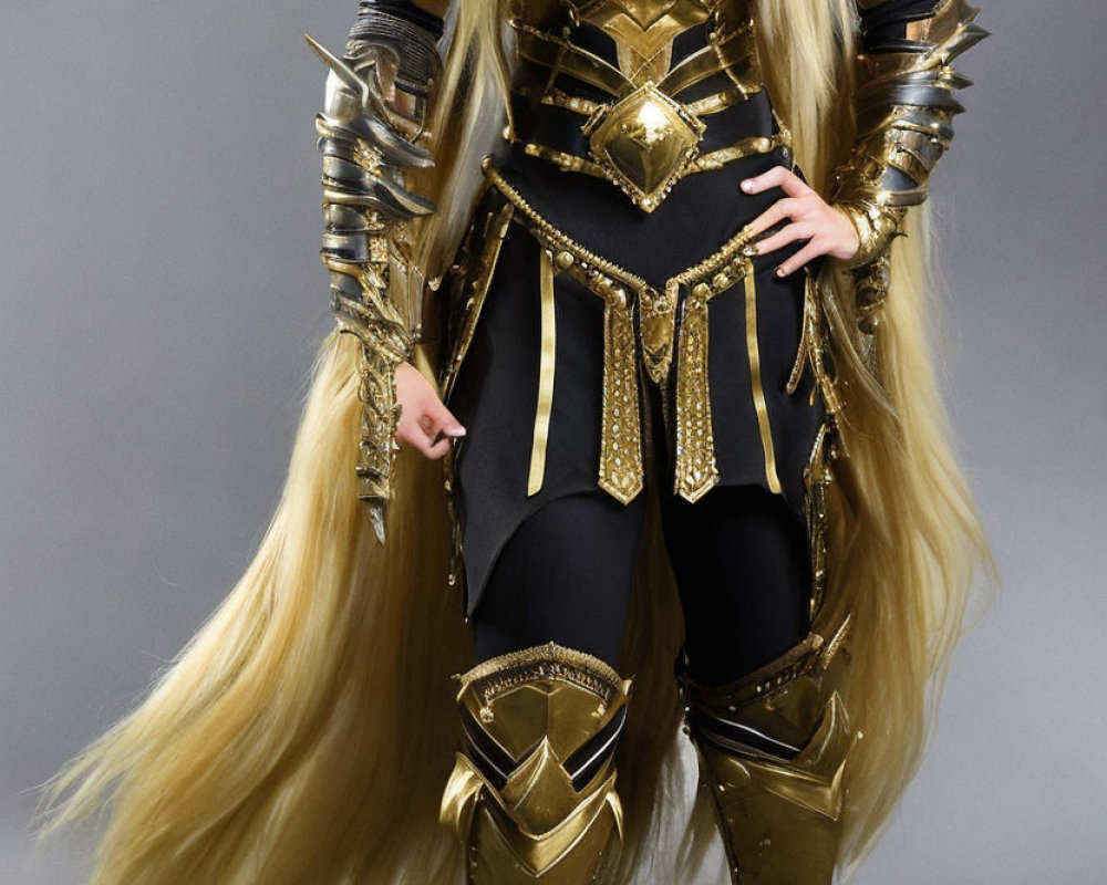 Elaborate Golden Armored Costume with Blonde Hair