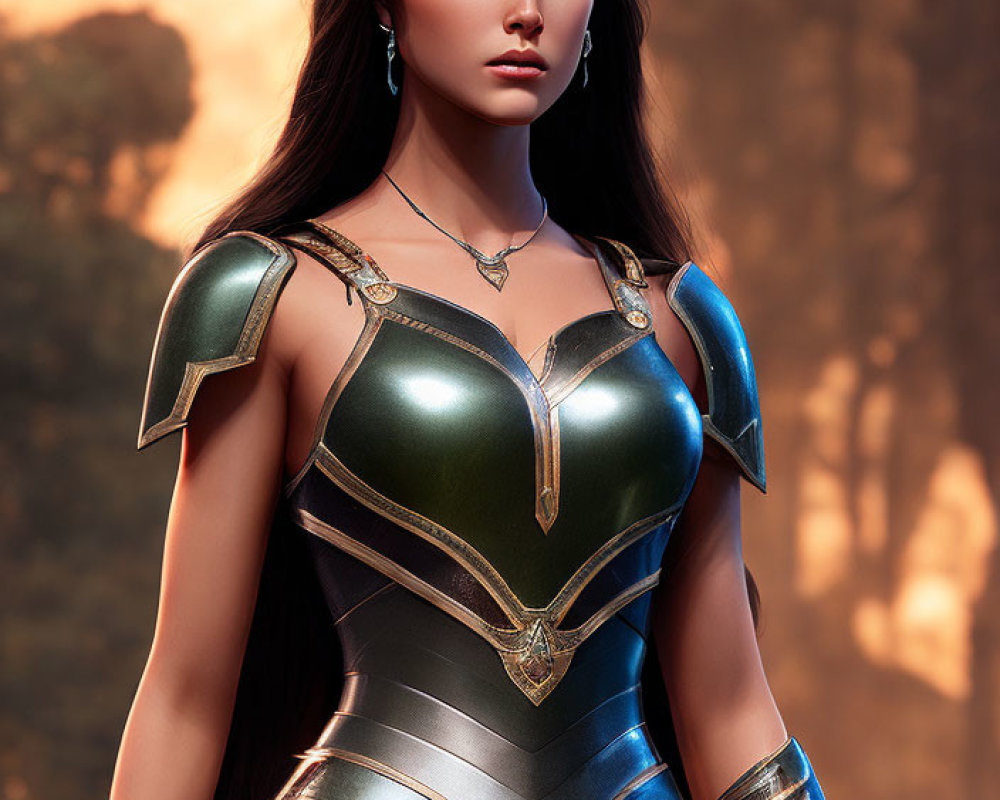 Woman in Fantasy Armor with Dark Hair in Digital Art