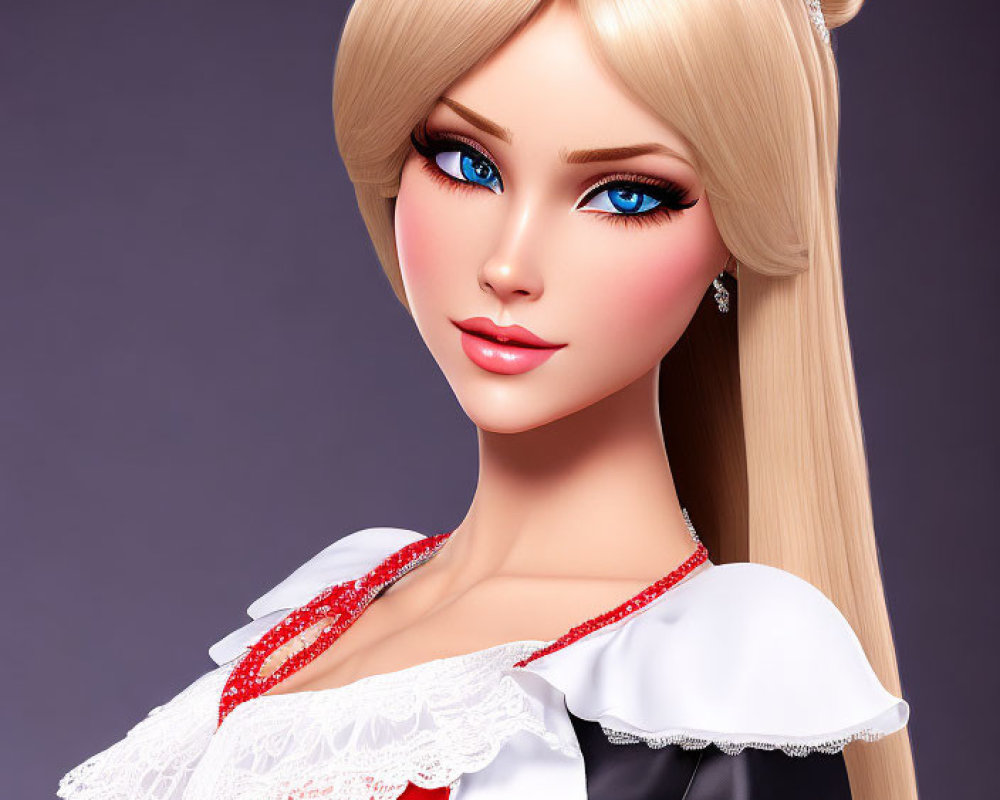 Blonde Female Character in Red and White Dress with Tiara