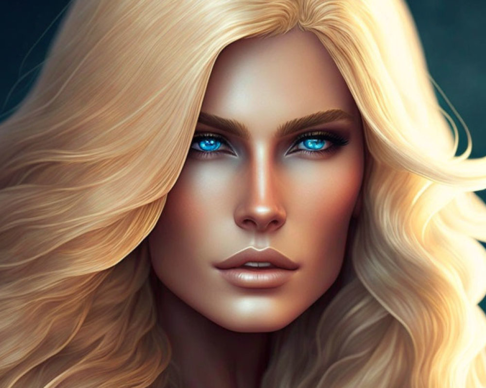 Blonde woman with blue eyes in superhero costume artwork